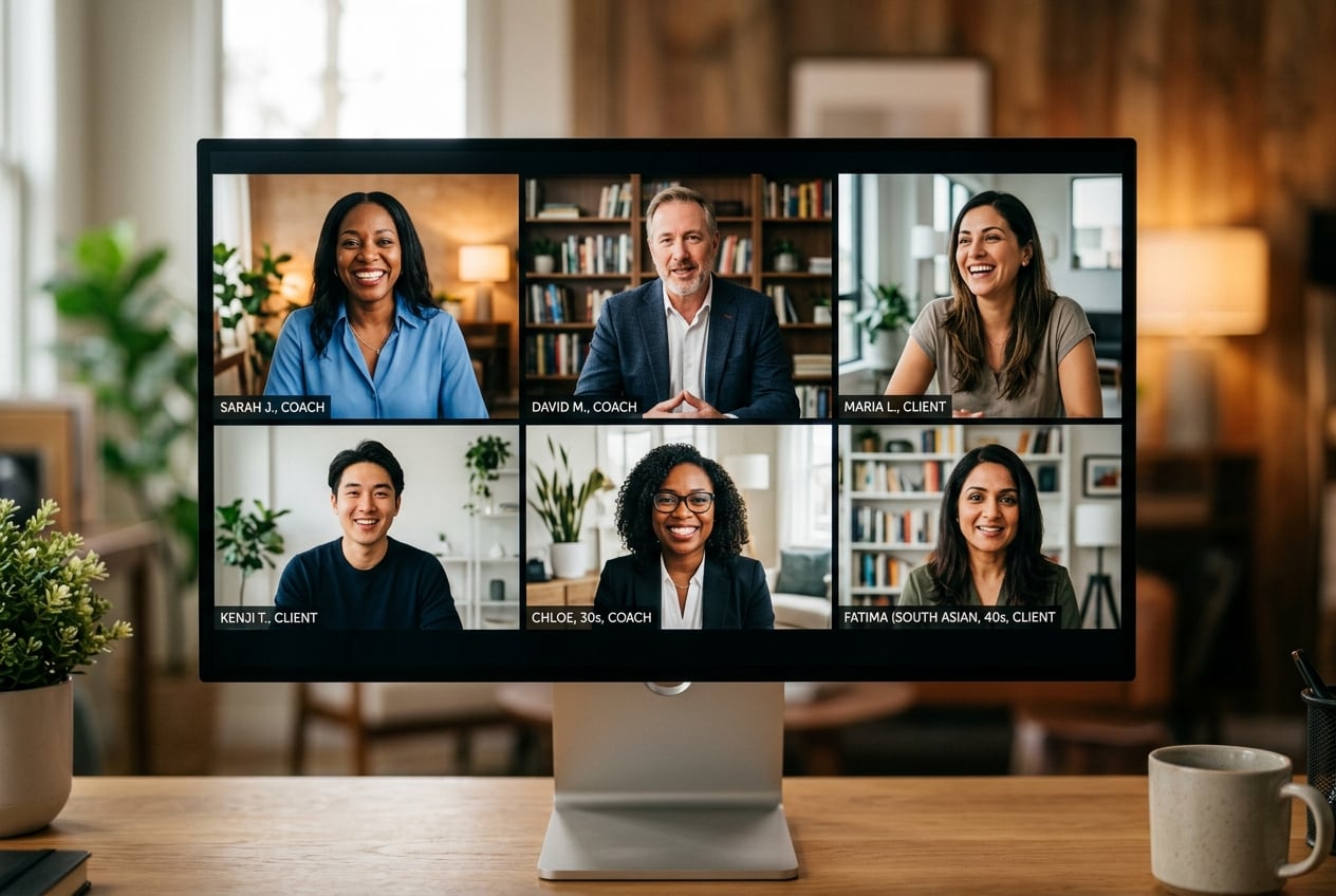 Diverse community of professional coaches and clients connected through CoachRoom AI video platform